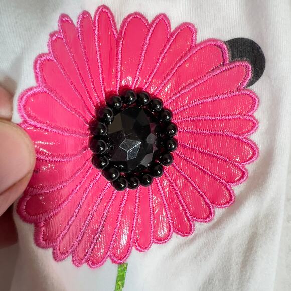 Berek 2 Floral T-Shirt Sm Short Sleeve White Scoop Neck Beads Jewels Embroidery - Picture 12 of 13